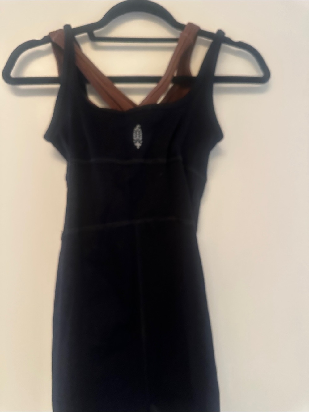 FP (Free People)movement Black Romper with Brown built ICrossback Straps medium - Picture 2 of 2
